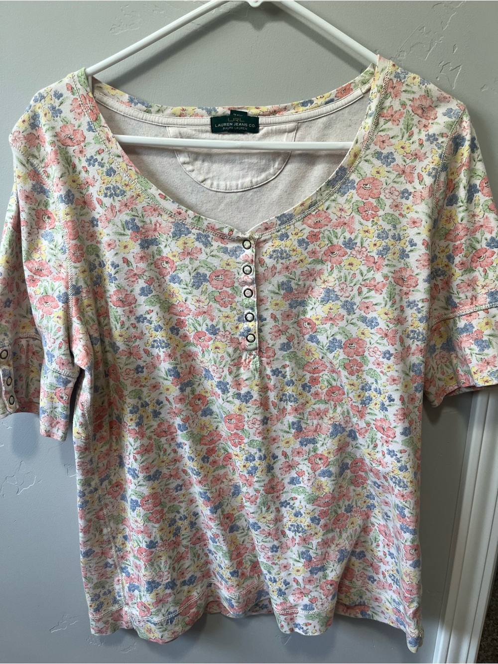 Ralph Lauren Pink Floral Short Sleeve Top 100% cotton XL